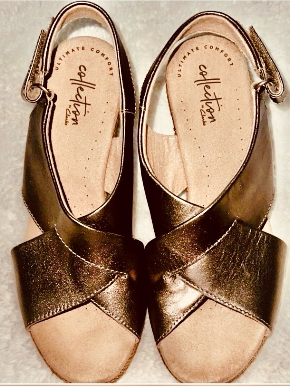 Clarks Collection Bronze Wedge Sandals Size: 7